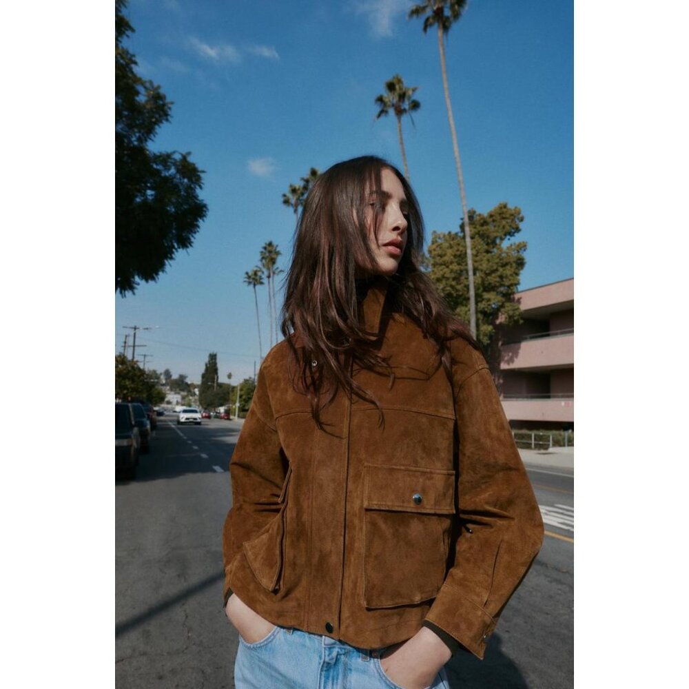 ZARA 100% LEATHER BOMBER JACKET